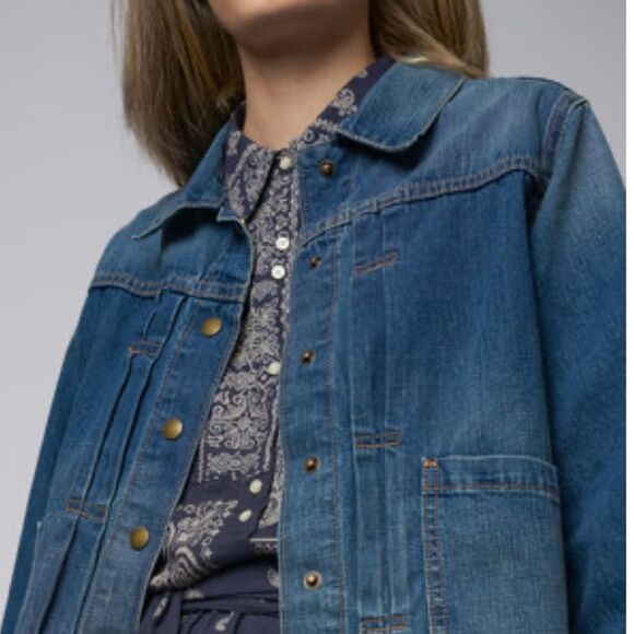 The Great. THE BUCK JACKET BLUE GRASS Size 3/ Large Blue Denim - Picture 3 of 14